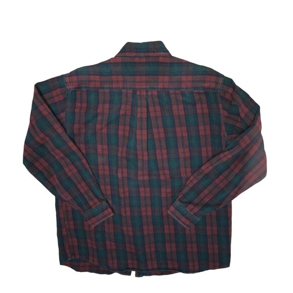 RED BLUE PLAID FLANNEL SHIRT SIZE L TALL L.L. BEAN 100% COTTON OUTDOOR GRUNGE ME - Picture 3 of 4